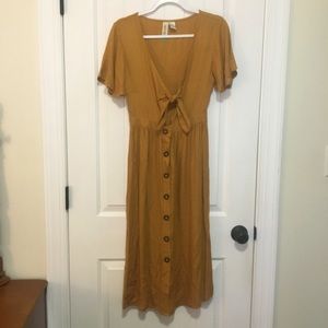 Mustard midi button dress